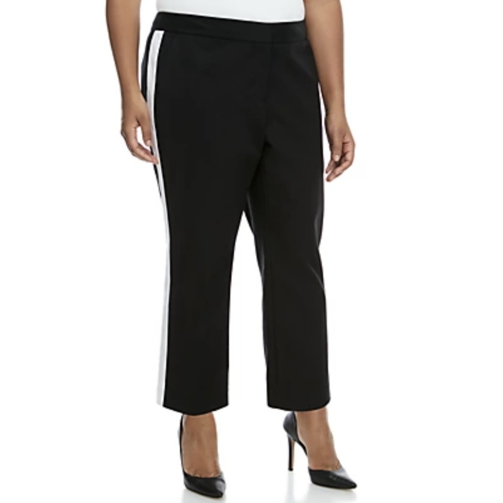 Michael Kors Cropped Chino Dress Pants NWT 24W Black White Tuxedo Stripe